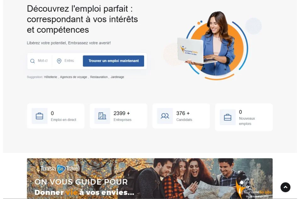 capteur écran de site web Tourisme Go Jobs
