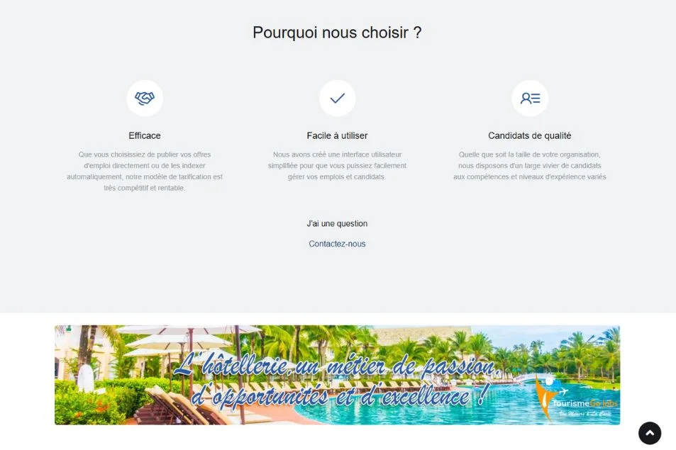 capteur écran de site web Tourisme Go Jobs