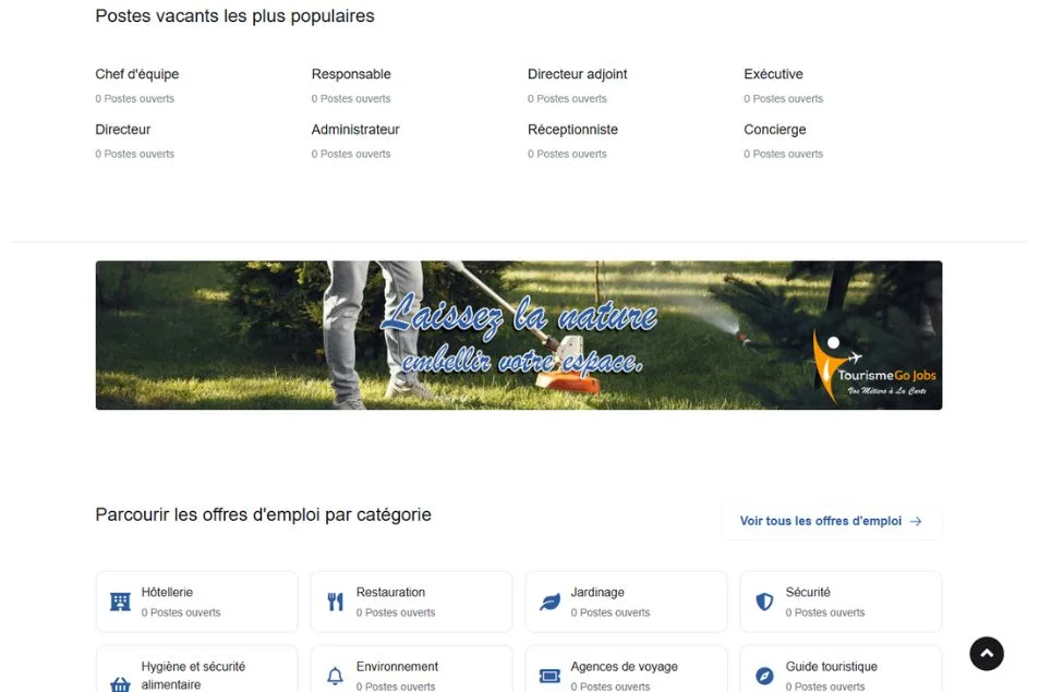 capteur écran de site web Tourisme Go Jobs