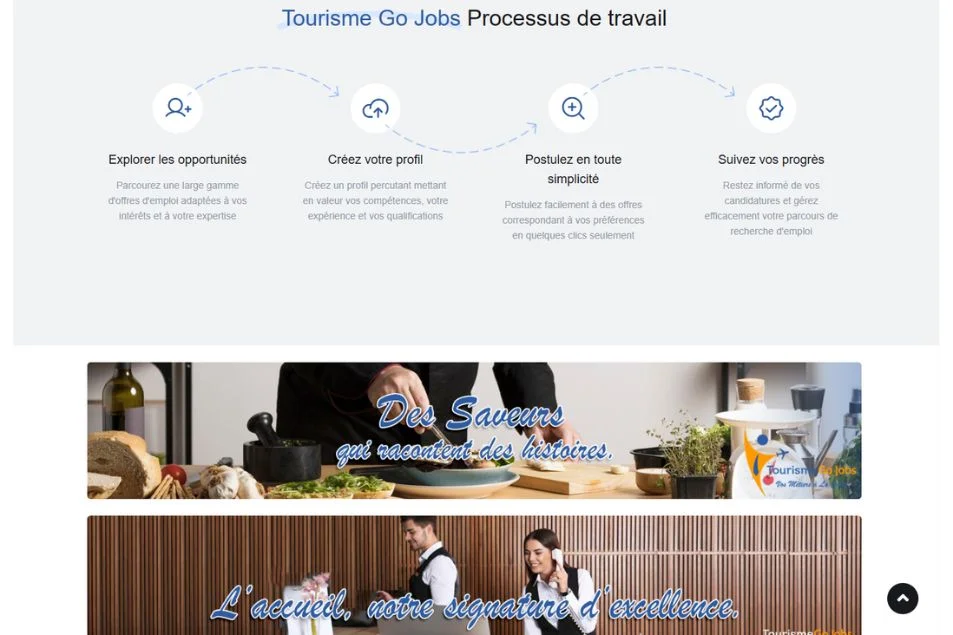 capteur écran de site web Tourisme Go Jobs